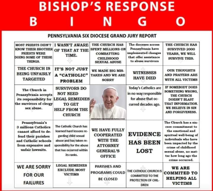 Bishop Response Bingo Card